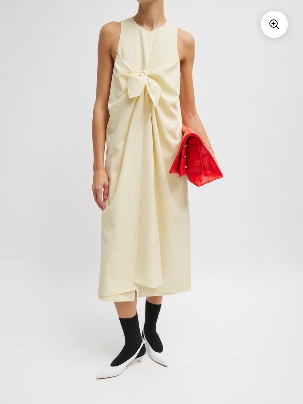 Tibi Tropical Wool Ivory Tie Front Sleeveless Midi Dress - Minimal A-Line